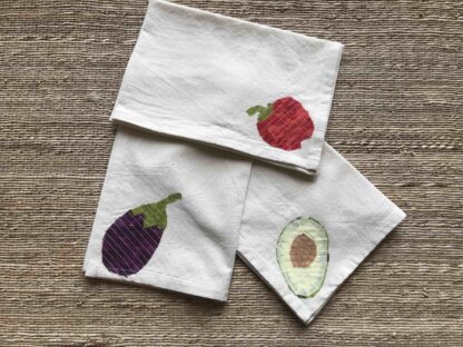Avocado, Brinjal, Red Pepper Kitchen Towels Set of 3